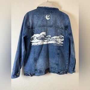 Revolt‎ Tubbo Celestial Moment By the Sea Denim Jacket Full Zip Painted size M